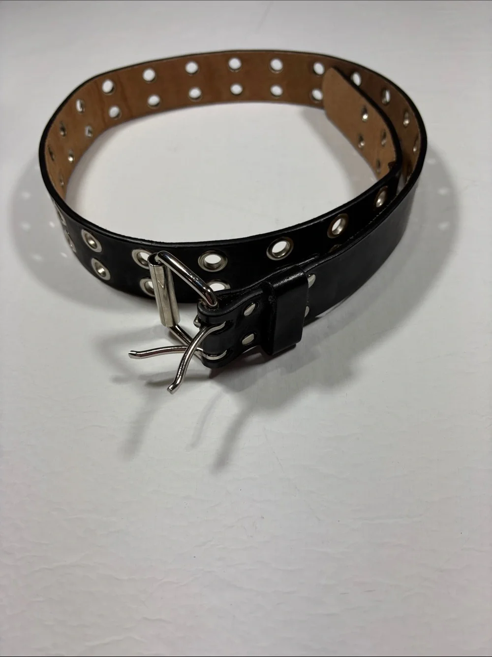 Black Leather Belt with Silver Grommets & Hardware